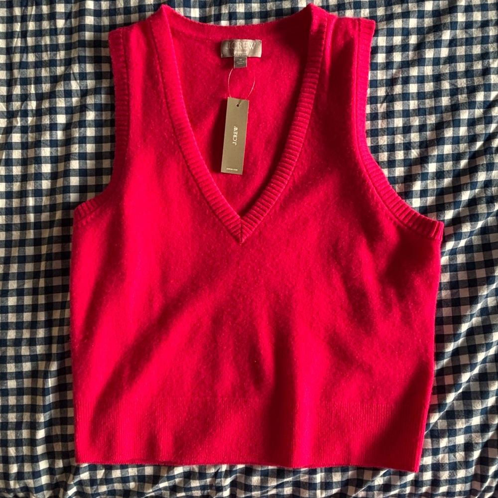 J. Crew Bright Red Cashmere Sweater Vest